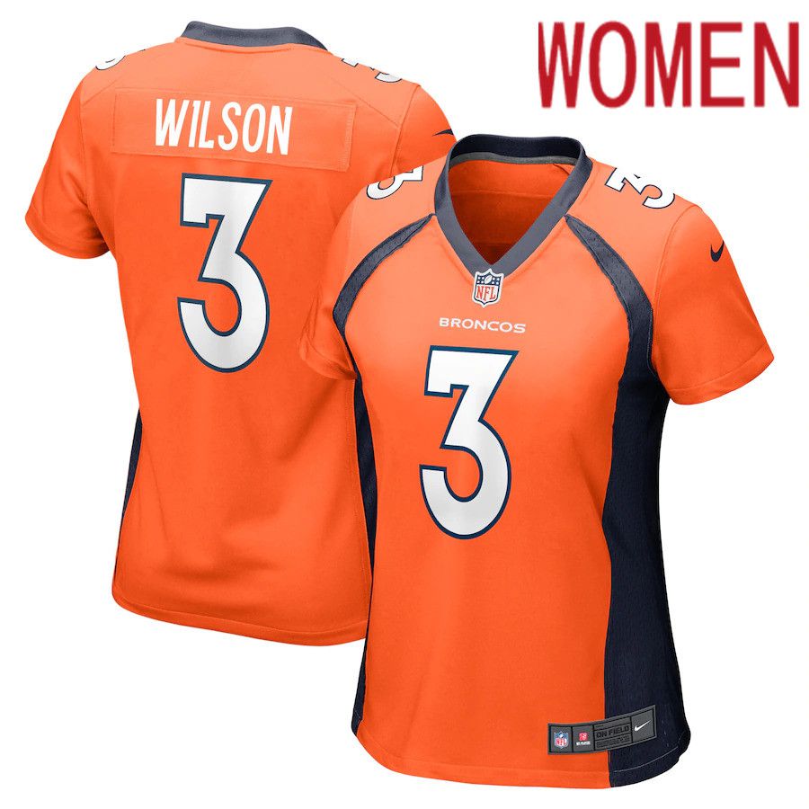 Women Denver Broncos #3 Russell Wilson Nike Orange Game NFL Jersey->women nfl jersey->Women Jersey